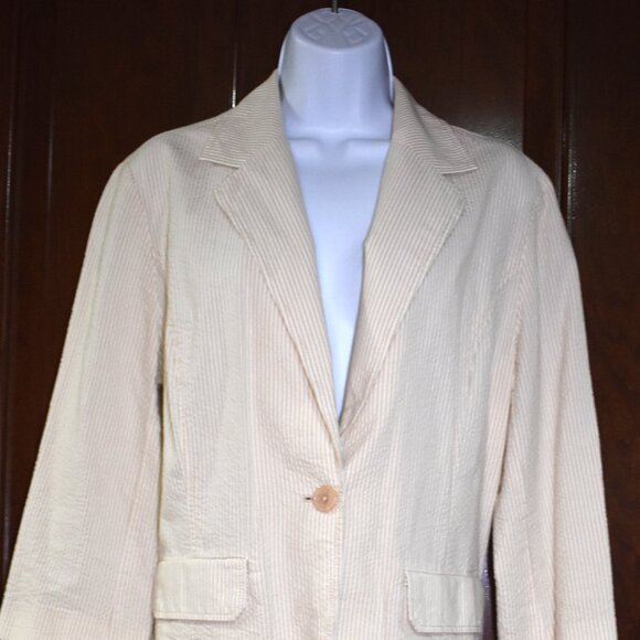 City UNLTD Beige White Pinstripe Cotton Blazer Size 14 Large - Picture 13 of 13
